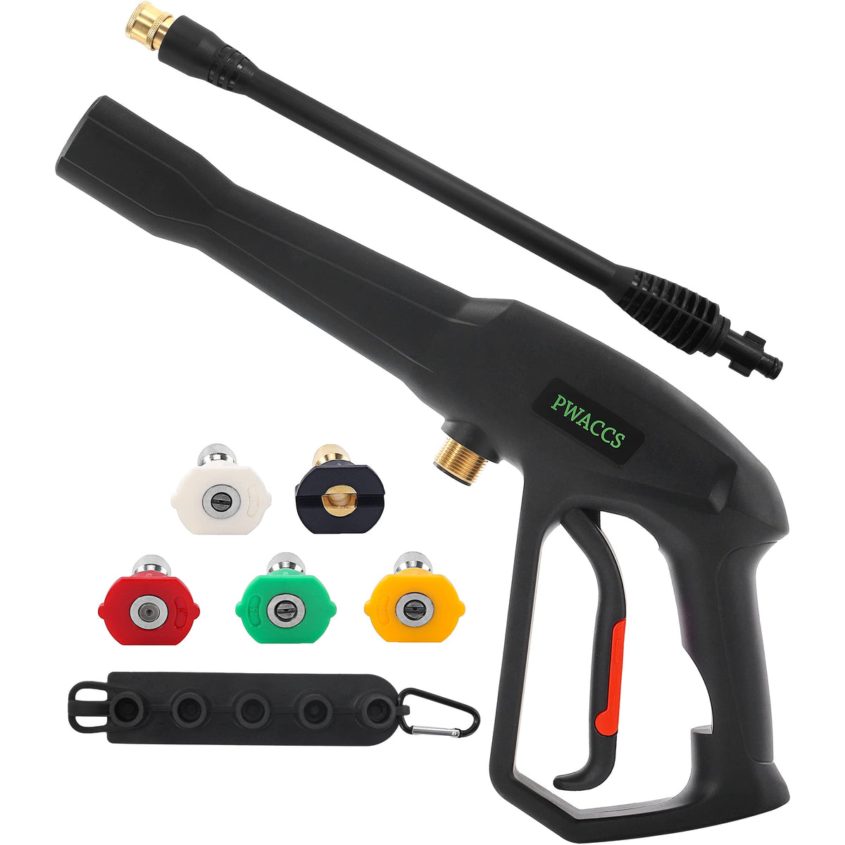 PWACCS pressure washer gun with extension wand for precise cleaning.