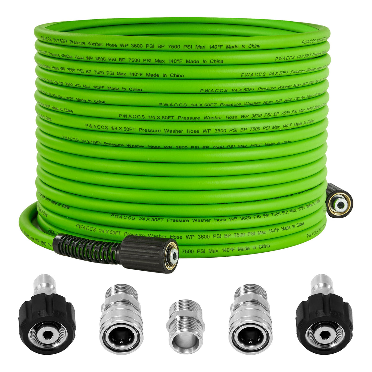 PWACCS 50ft hose coil showing easy portability for outdoor cleaning tasks
