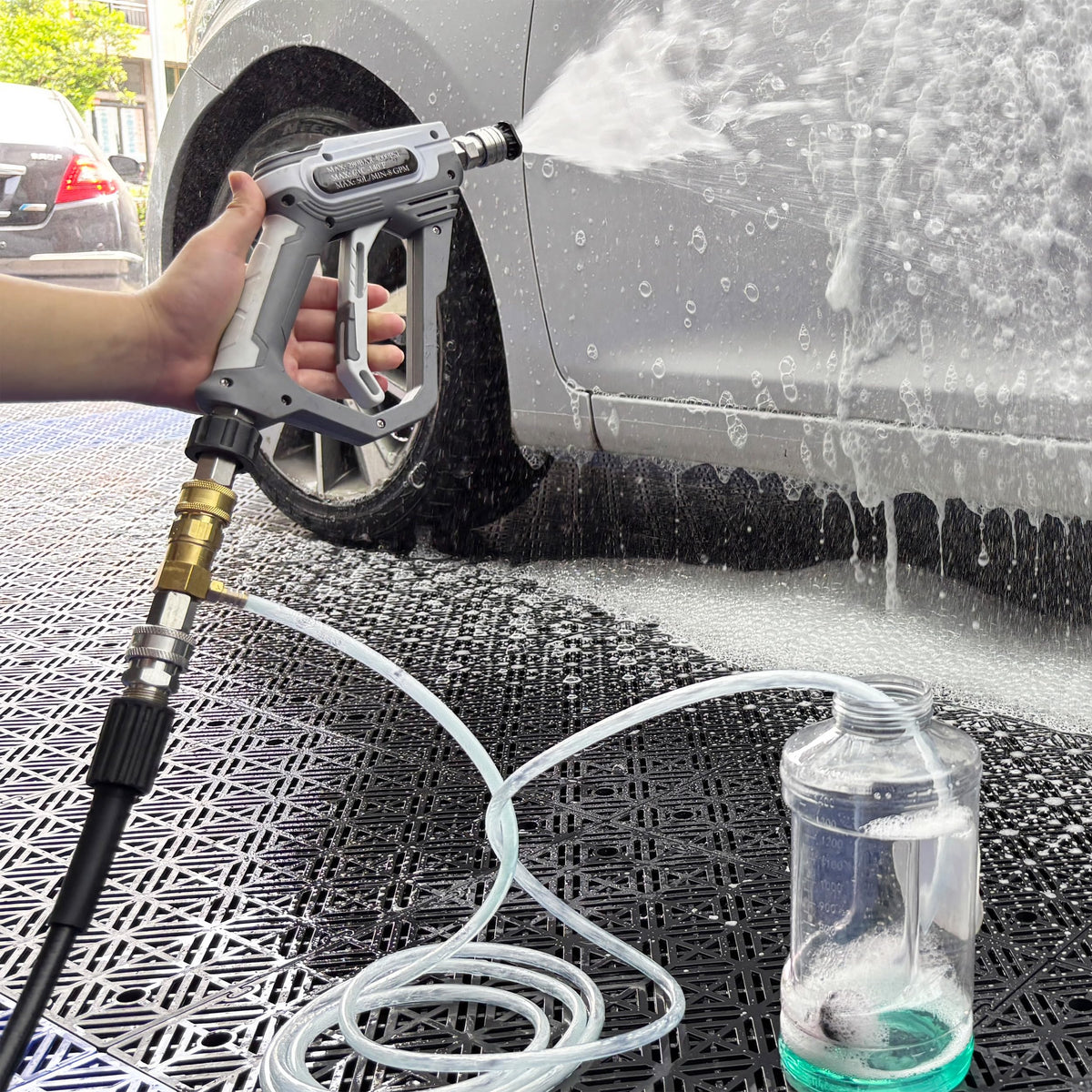 PWACCS soap injector hose extended for siphon use and versatile cleaning