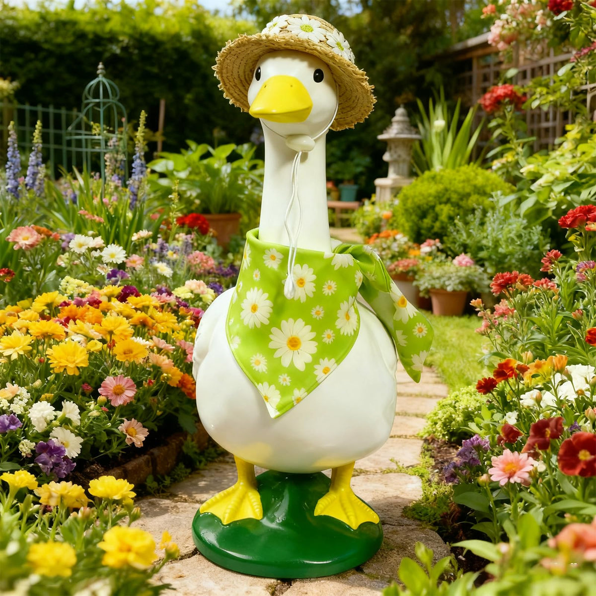Pwefopessc goose daisy scarf closeup enhances whimsy.