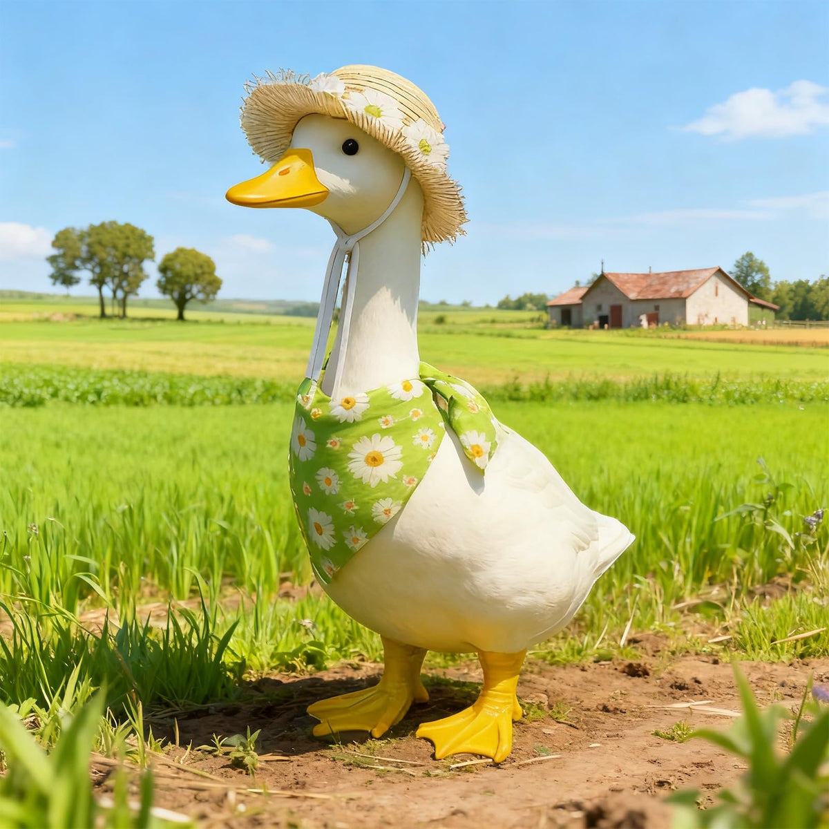 Pwefopessc warm-colored goose outfit creates inviting garden vibes.