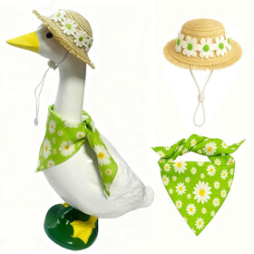 Pwefopessc goose outfit with daisy bandana enhances curb appeal for lawn decor.