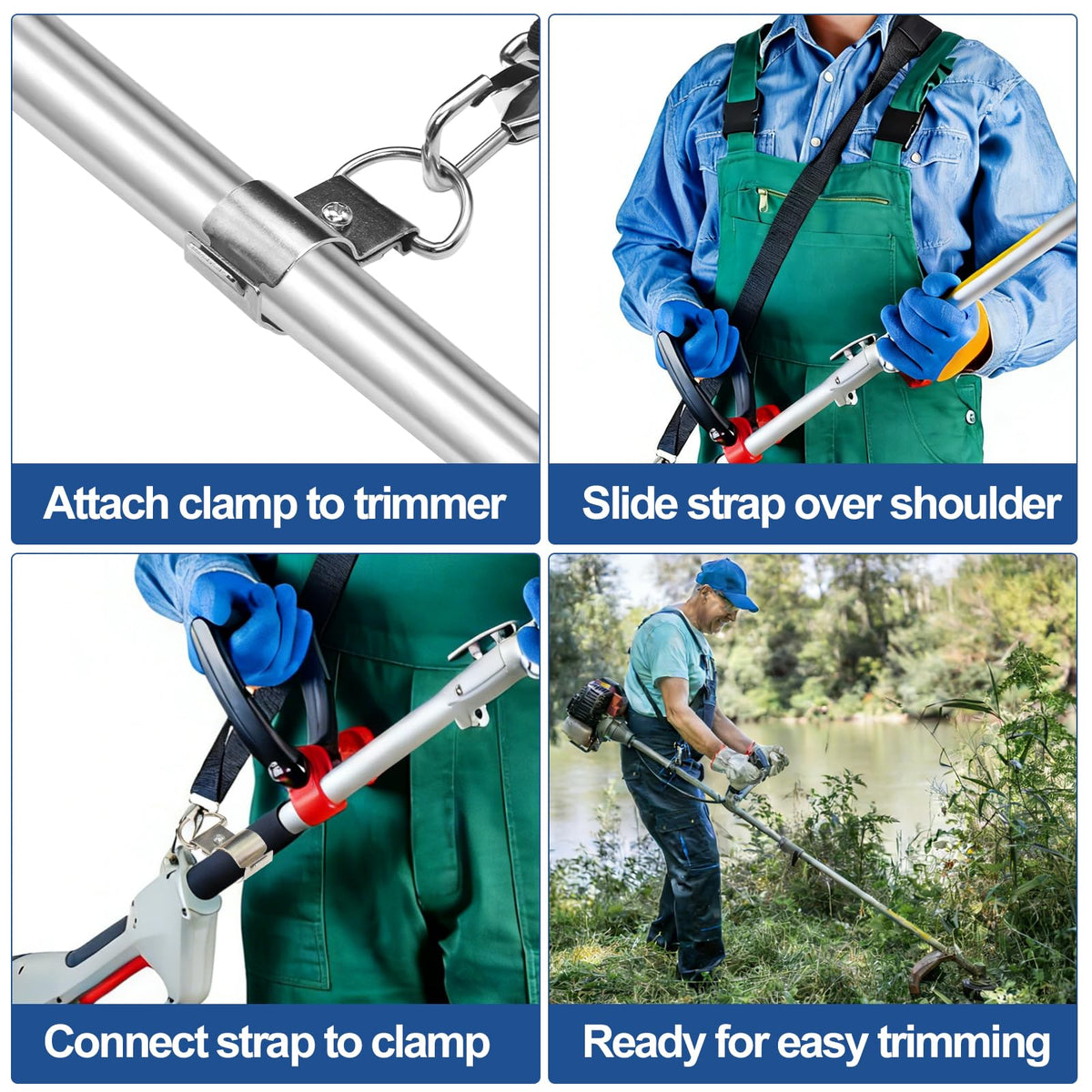 PWEOW in-use-leaf-blower-trimmer shows hands-free operation benefits.