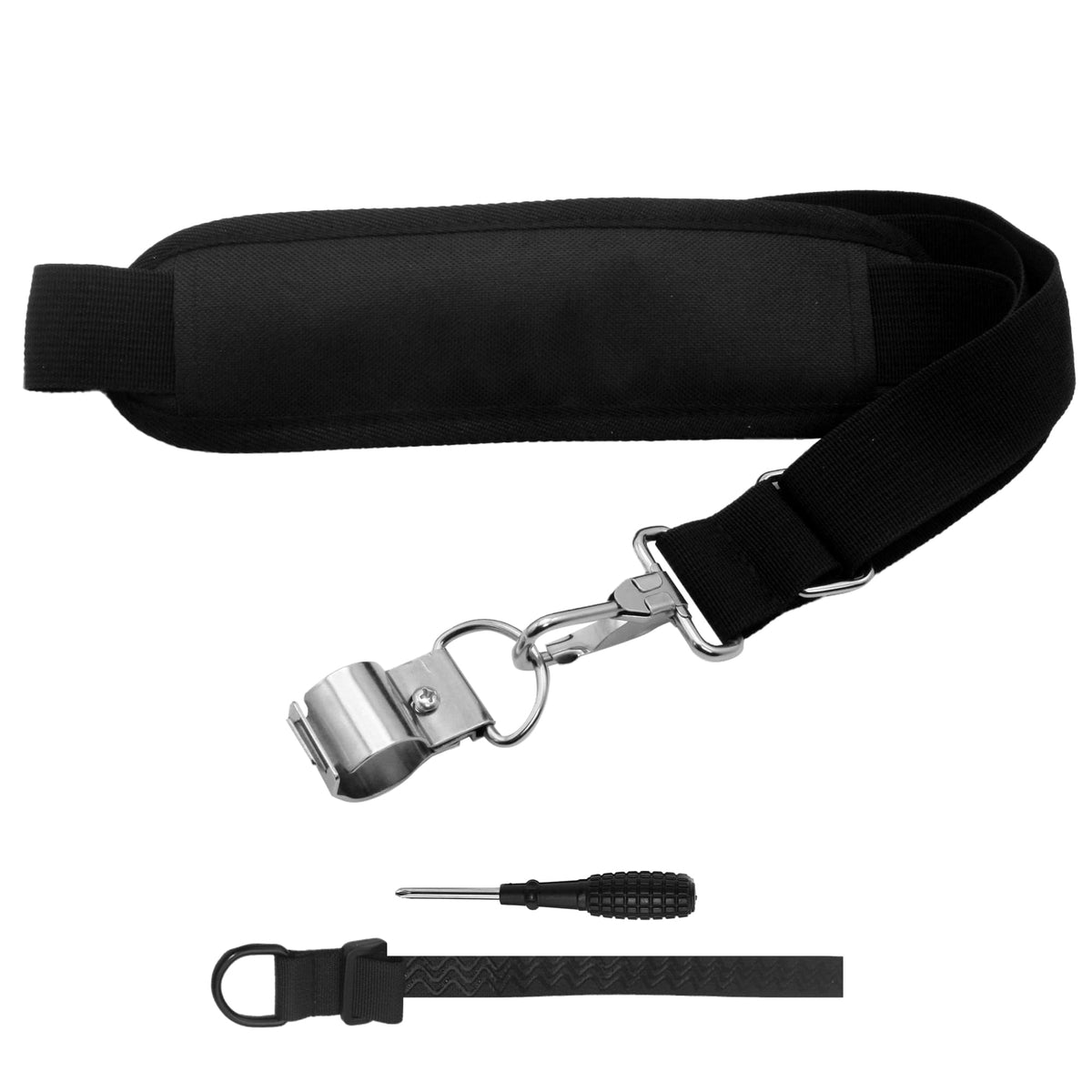 PWEOW universal-shoulder-strap overview highlights comfort during long yard tasks.
