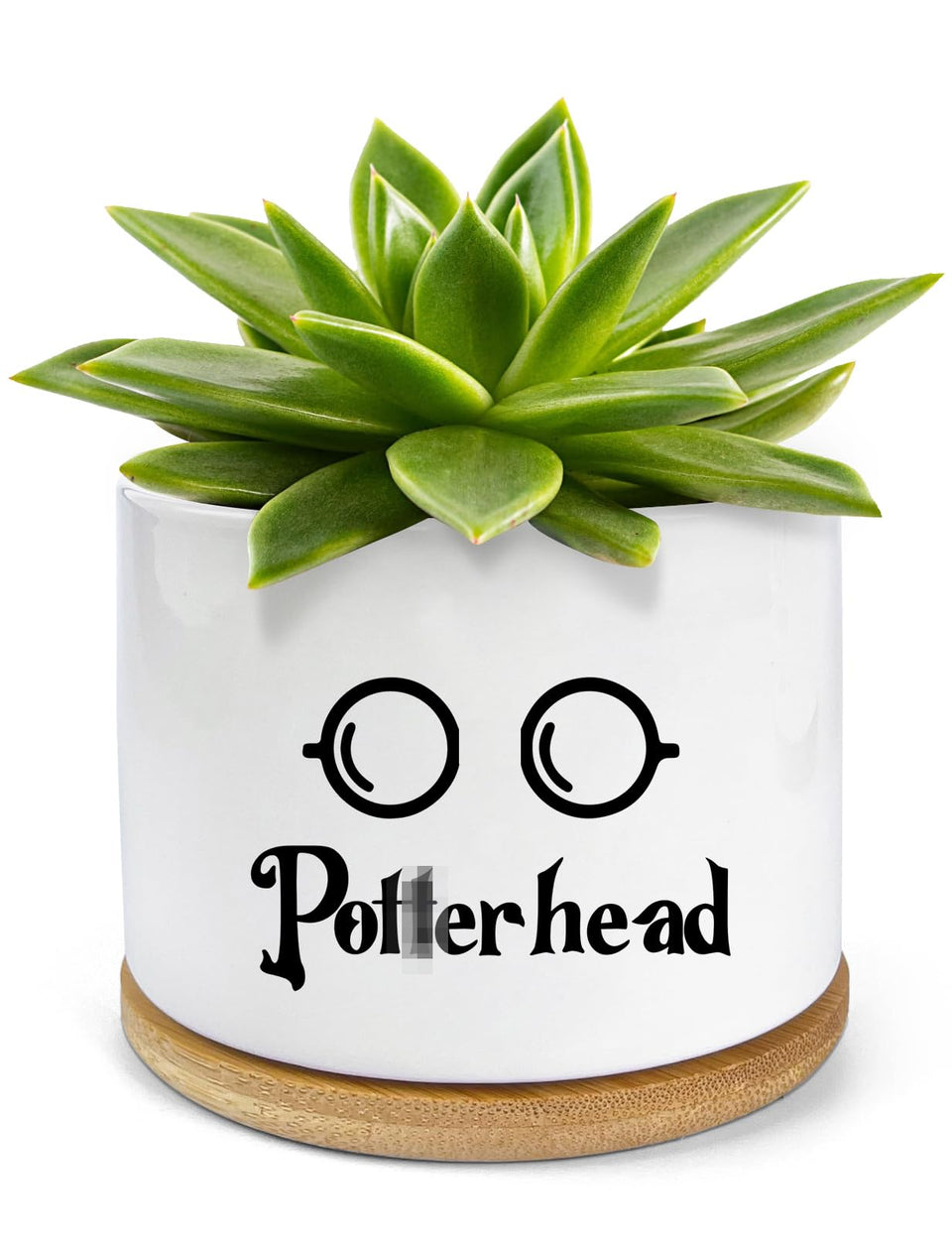 PWHINGN funny ceramic succulent pot with drainage bamboo tray for desks.
