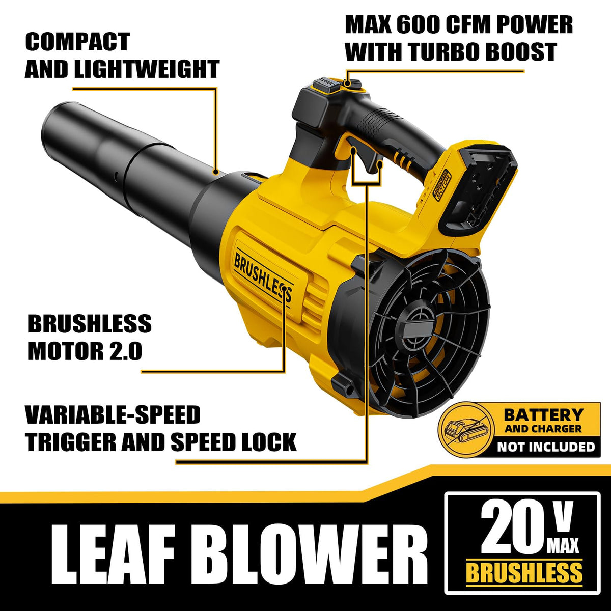 PWOKVEC blower delivers up to 600 CFM for fast yard cleanup