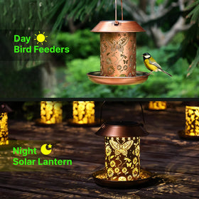 PWOOME butterfly lantern bird feeder perched on a branch adds year-round charm.