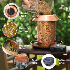 PWOOME outdoor bird feeder decor glows with solar light and functional feeding.