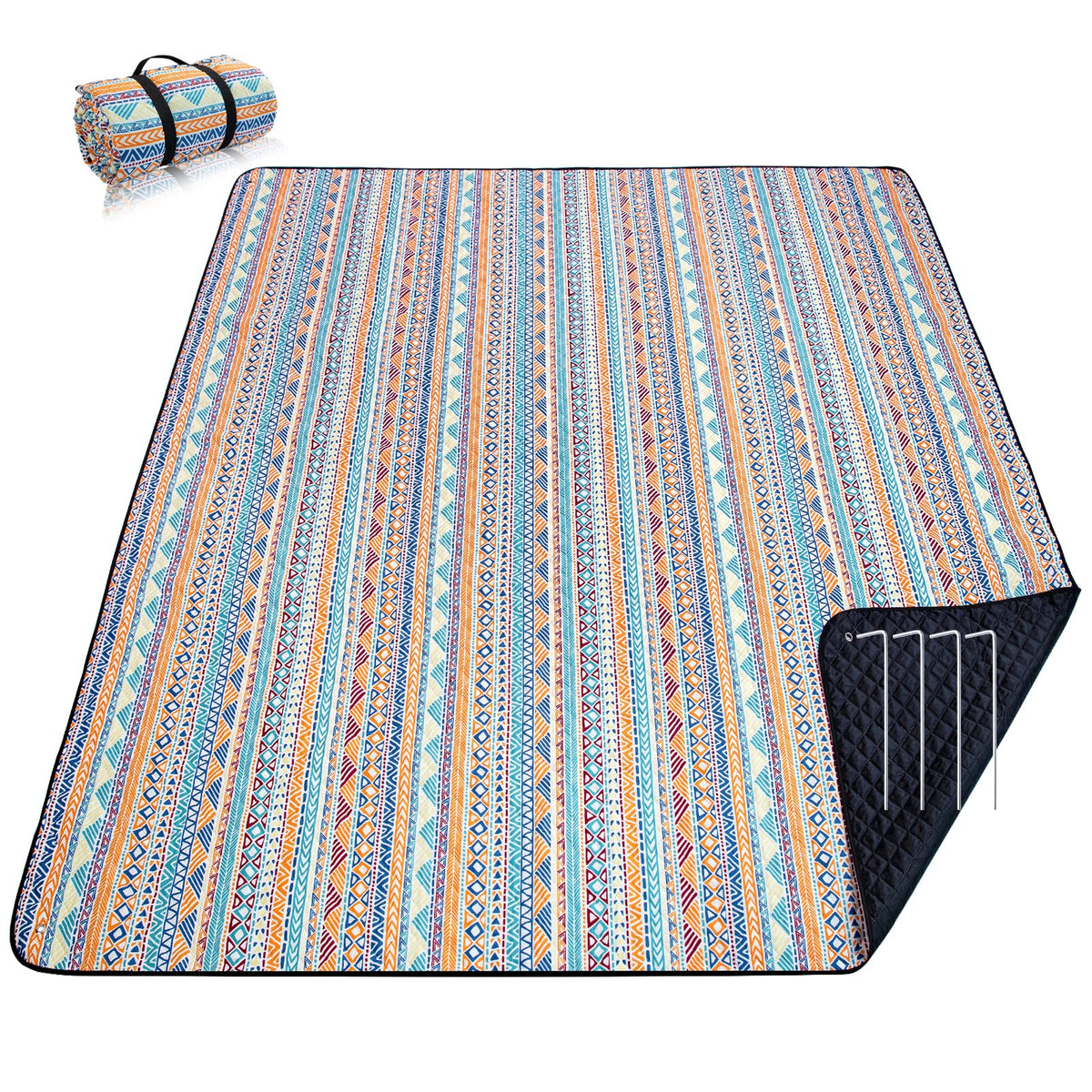 PY SUPER MODE picnic blanket folded in orange boho style for easy carrying on trips