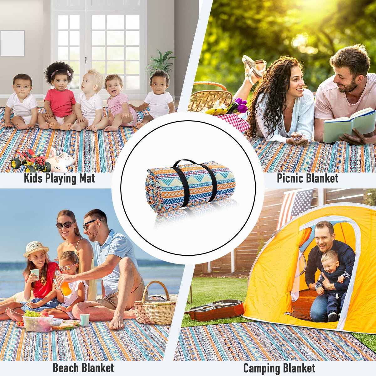PY SUPER MODE picnic blanket in outdoor setting at a park or concert