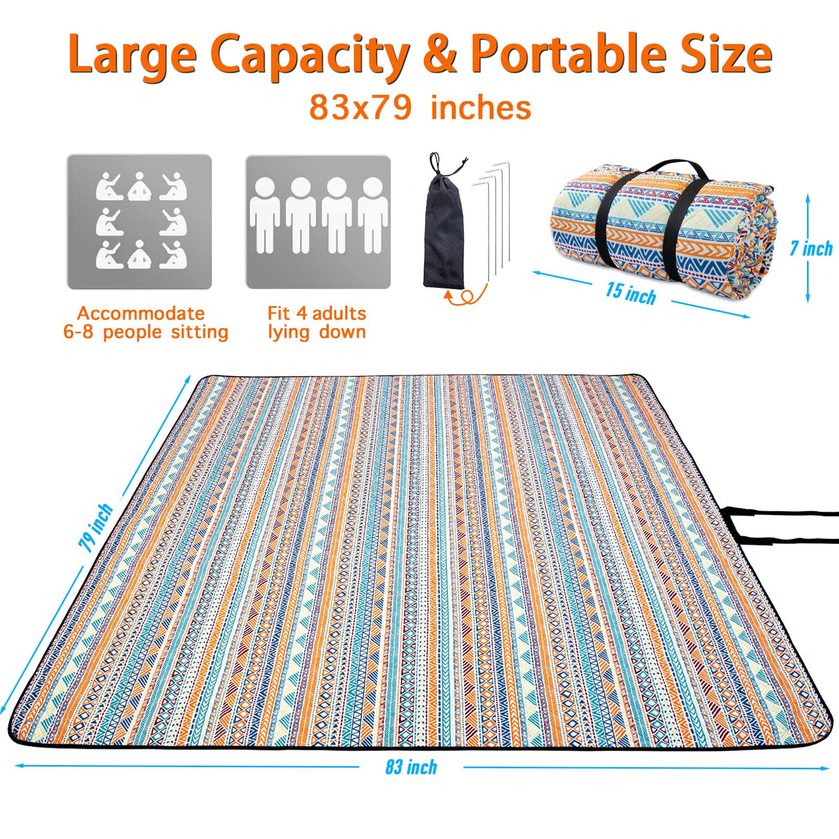 PY SUPER MODE picnic blanket with waterproof back layer on grass