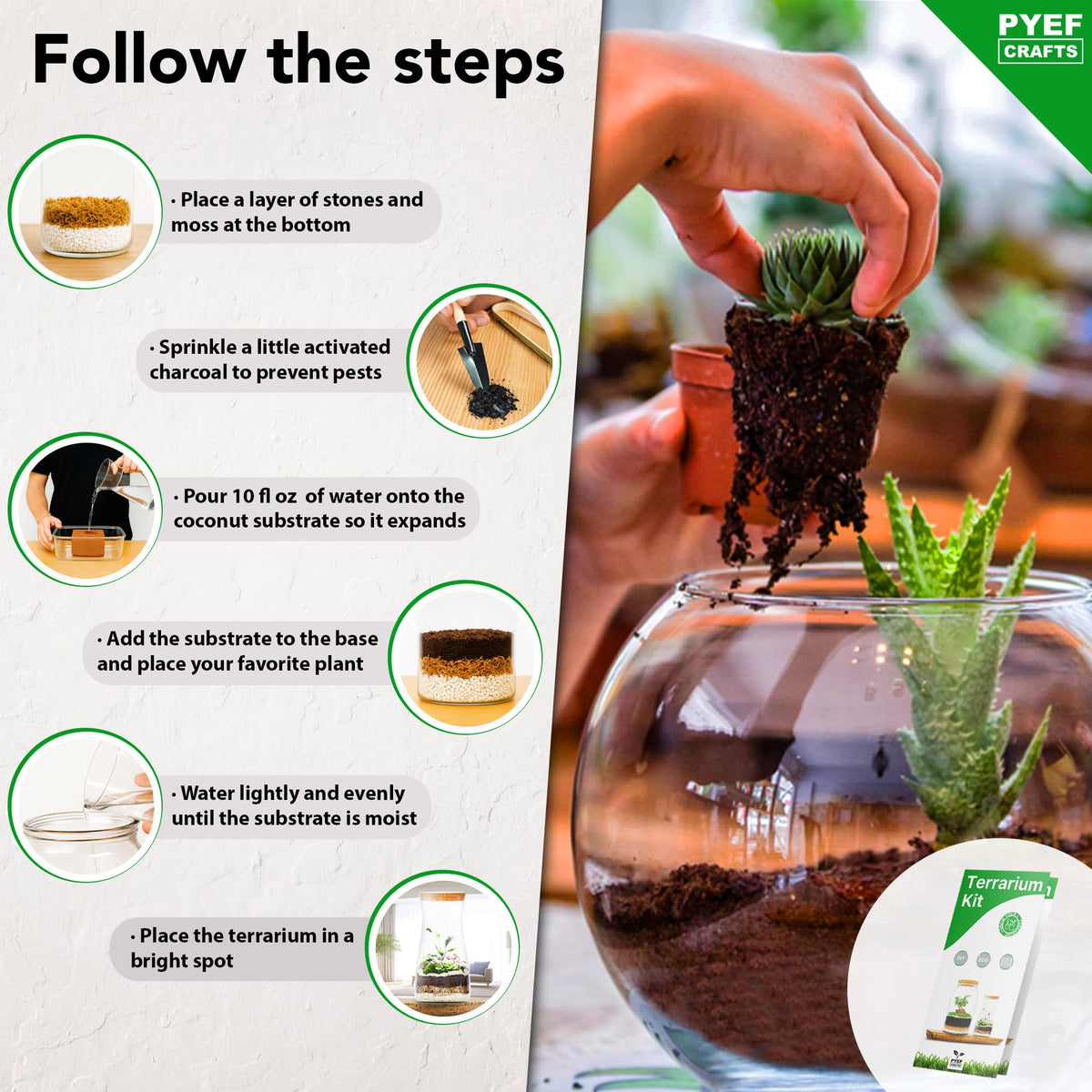 PYEF CRAFTS DIY Terrarium Kit layering materials for clean, accurate arrangement