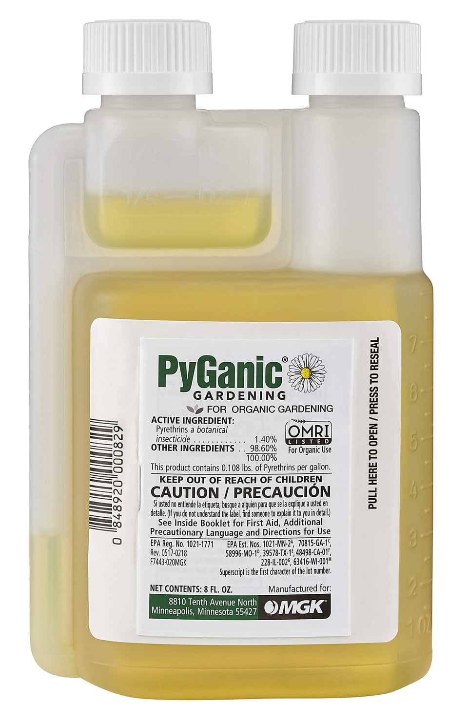 PyGanic Gardening 8oz bottle outdoors with label for organic pest control