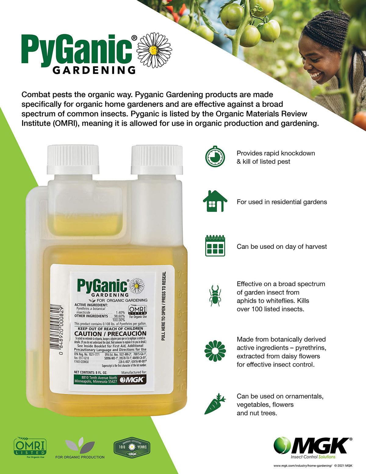 PyGanic Gardening Pyrethrin concentrate bottle close-up showing label and outdoor use