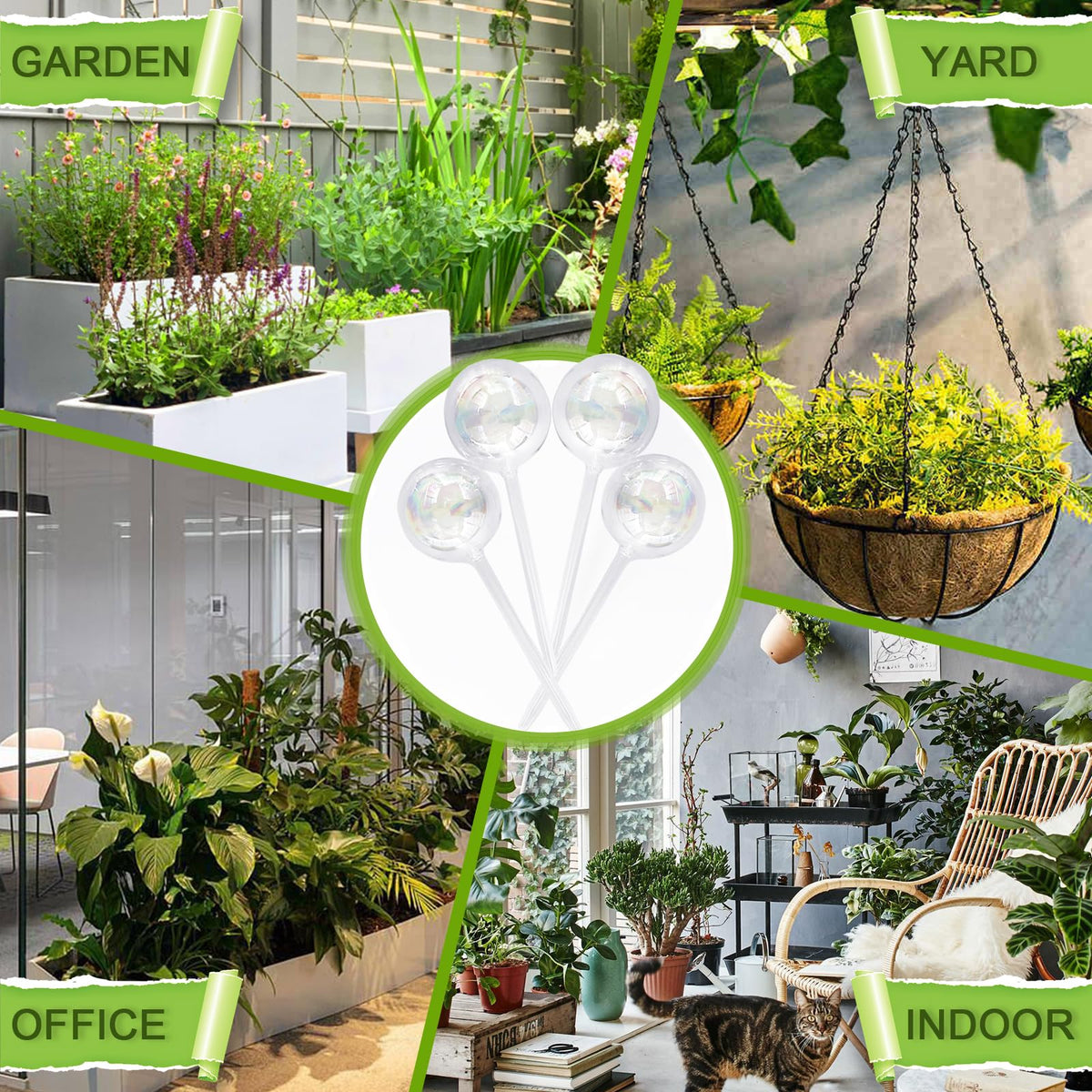 Pynqdfu glass watering bulbs decorate indoor spaces while hydrating plants.