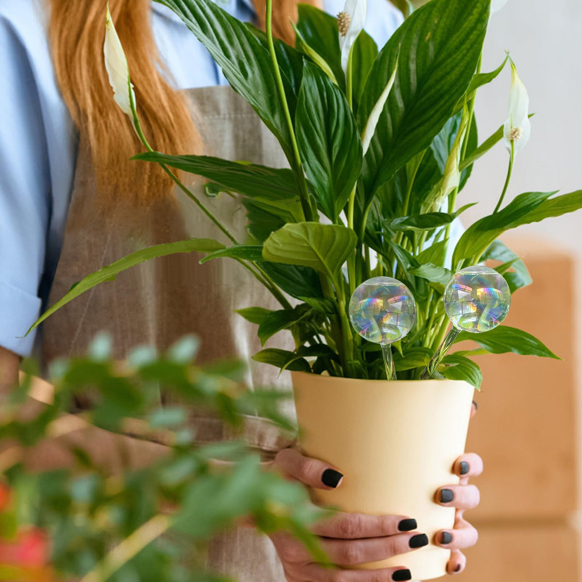 Pynqdfu rainbow color globe ideal for patios and office plants.