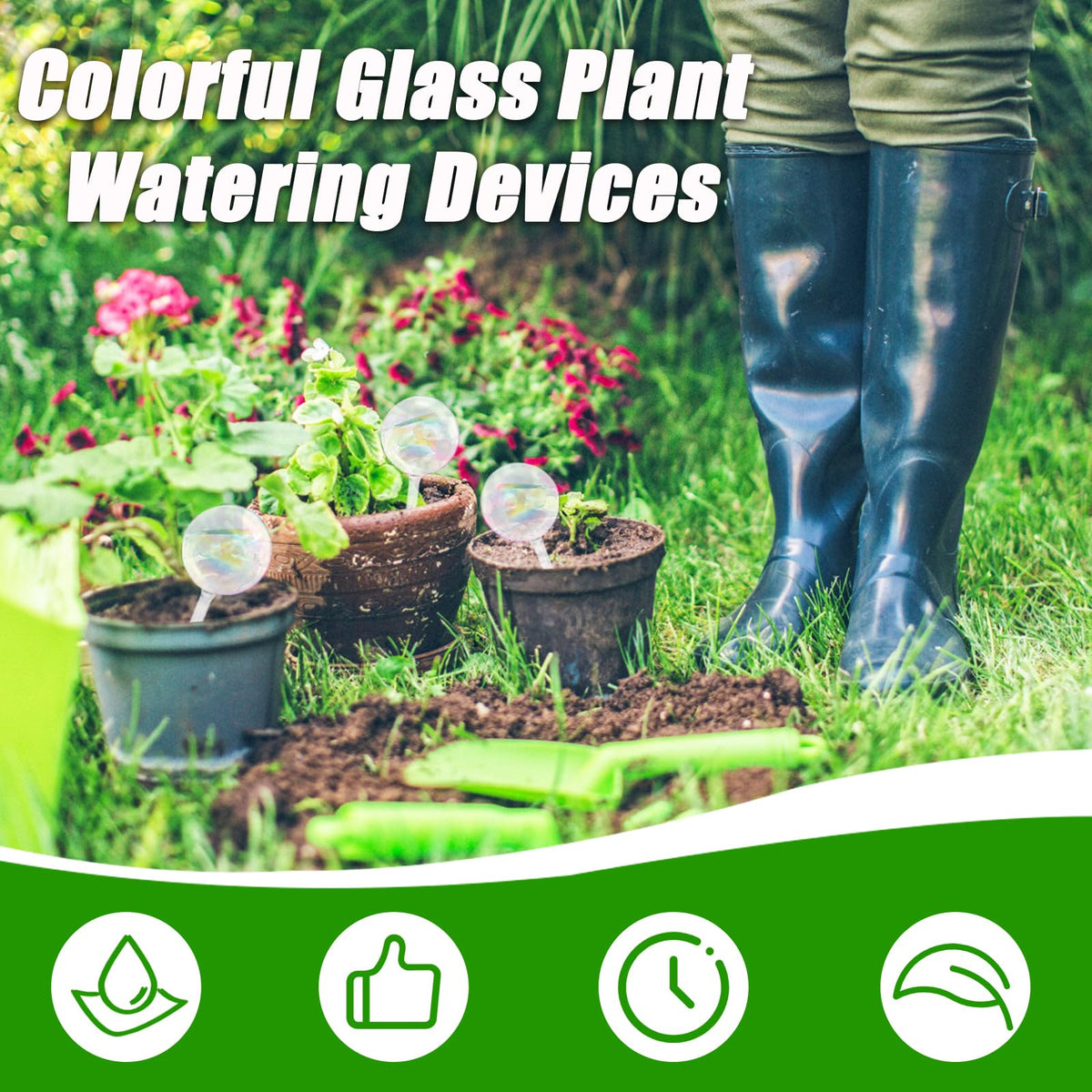 Pynqdfu self-watering globes in a pot, ready to reduce plant care during busy days.