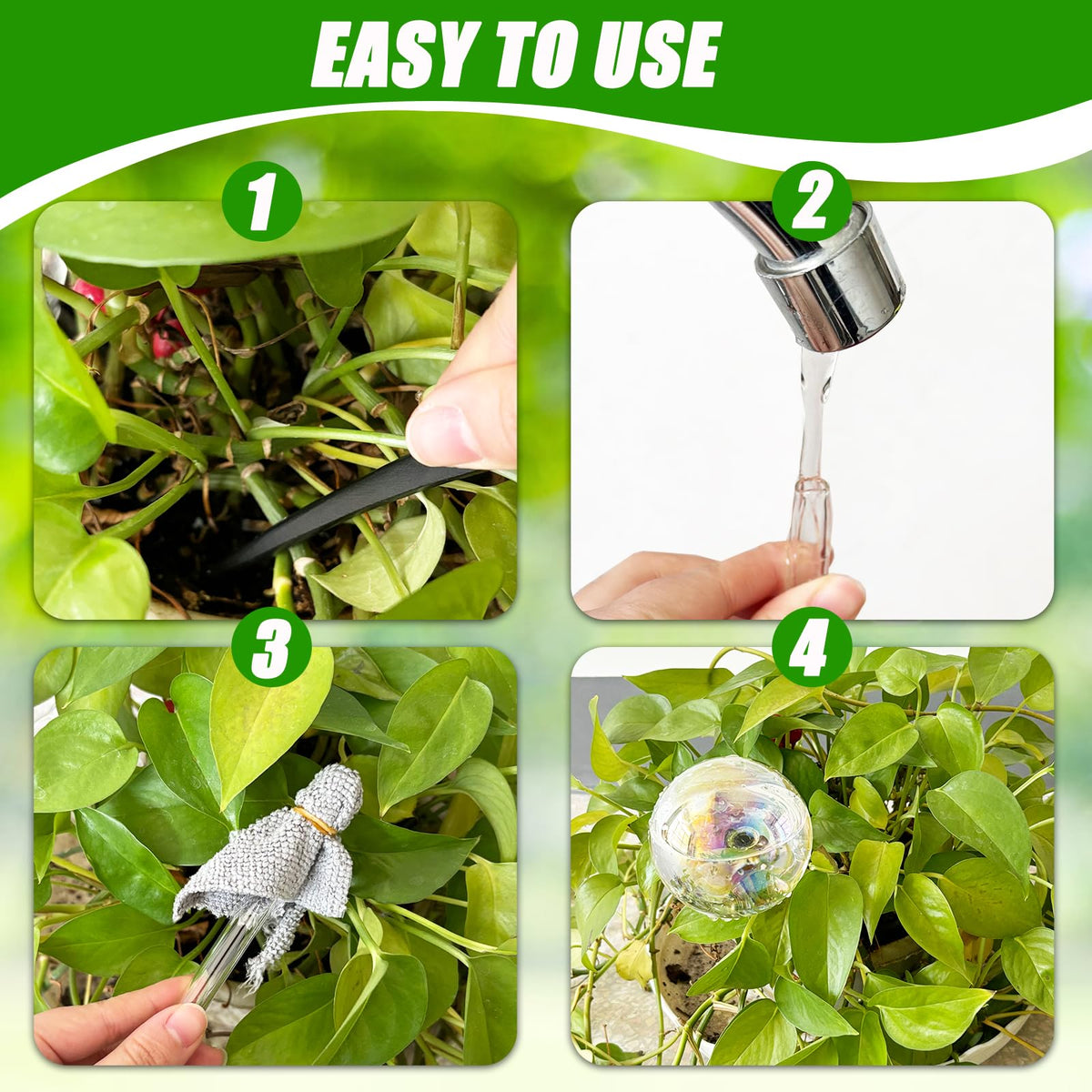 Pynqdfu travel friendly watering globes in use, ideal for keeping plants hydrated on trips.