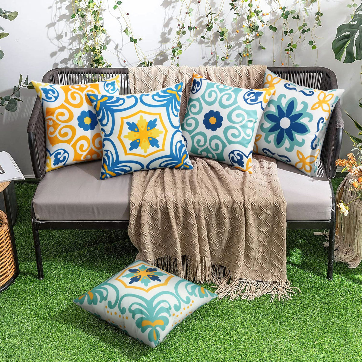 Pyonic farmhouse-style pillow cover brightening living spaces and patios