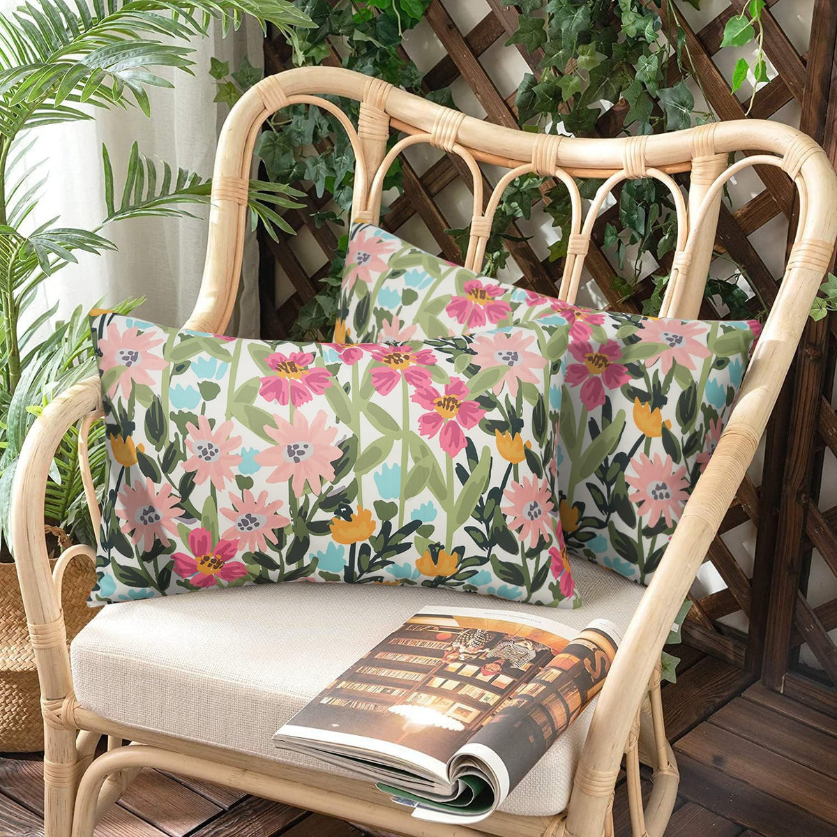 Pyonic waterproof lumbar pillow cover, enhances outdoor seating.