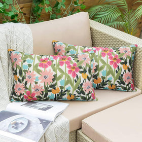 Pyonic outdoor pillow cover with floral pattern, waterproof for patio cushions.