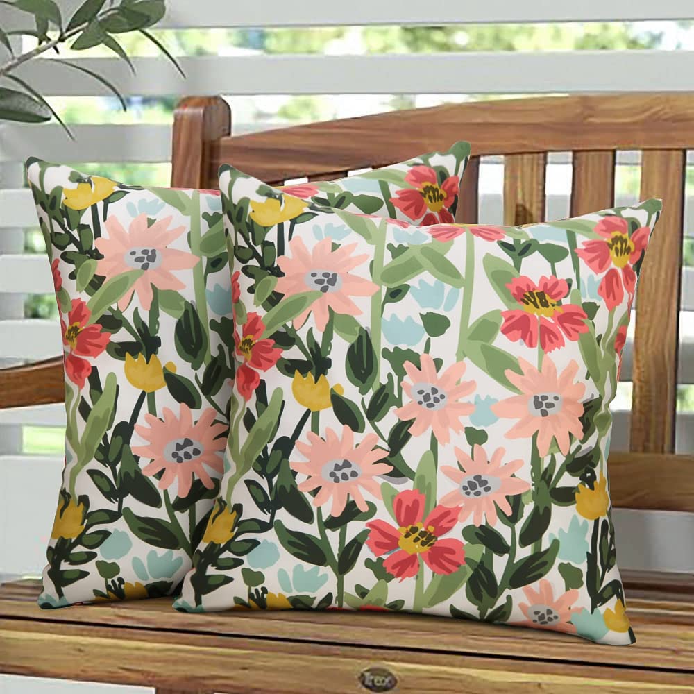 Pyonic outdoor pillow cover with spring floral pattern, colorfully brightens patios and stays waterproof.