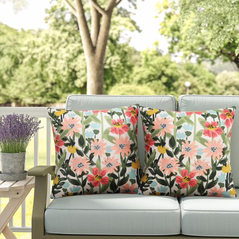 Pyonic outdoor pillow covers floral pack of 2 for patio decor