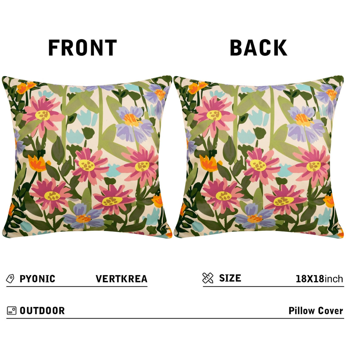 Pyonic floral outdoor pillow design adds spring vibes to garden seating.