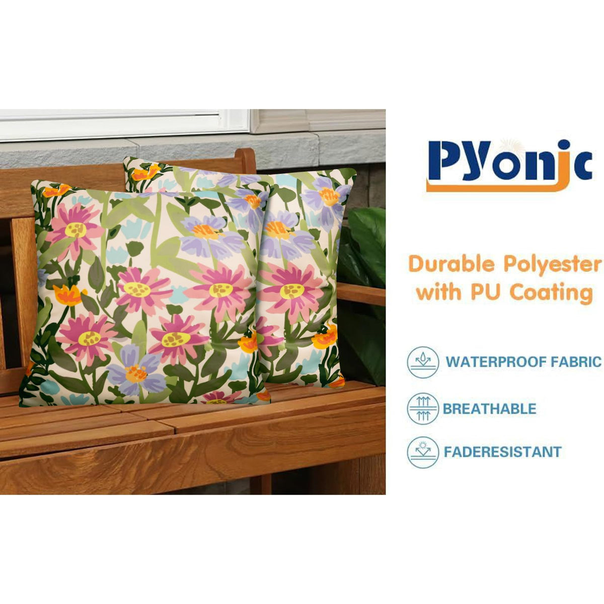 Pyonic waterproof fleece fabric keeps cushions dry after rain.