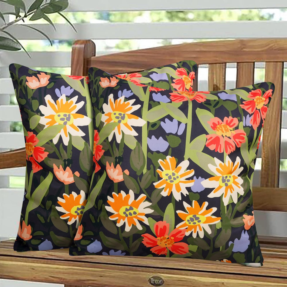 Pyonic floral outdoor pillow cover with rose motif, waterproof for patio and garden use.