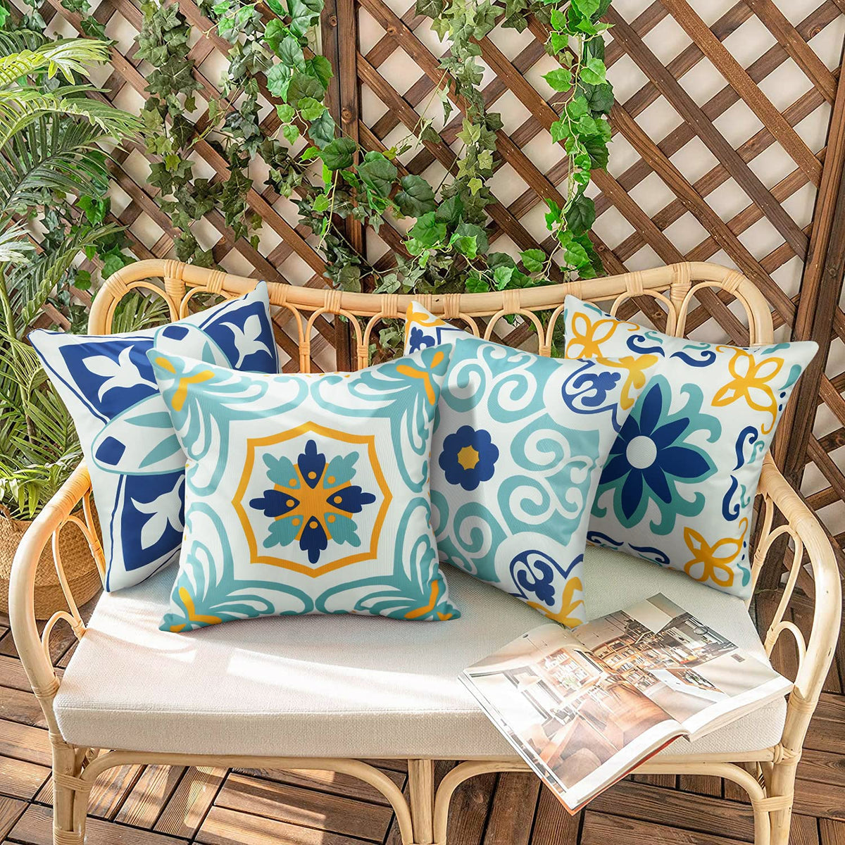 Pyonic square pillow cover with boho floral design for indoor or outdoor use