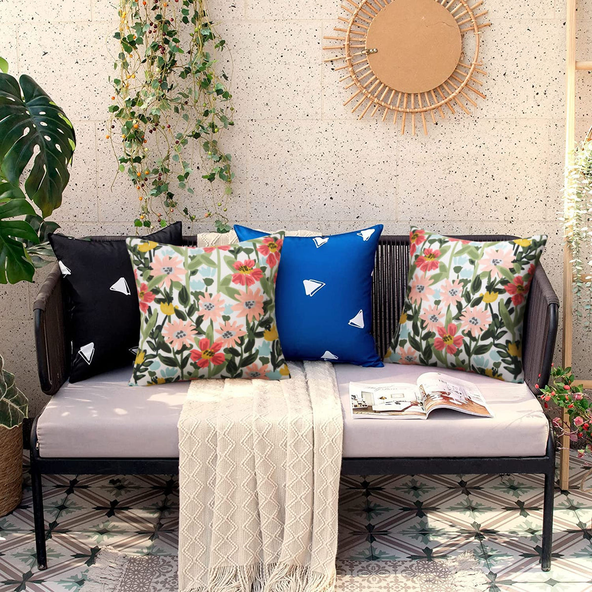 Pyonic spring floral pillow covers mood for indoor or outdoor use