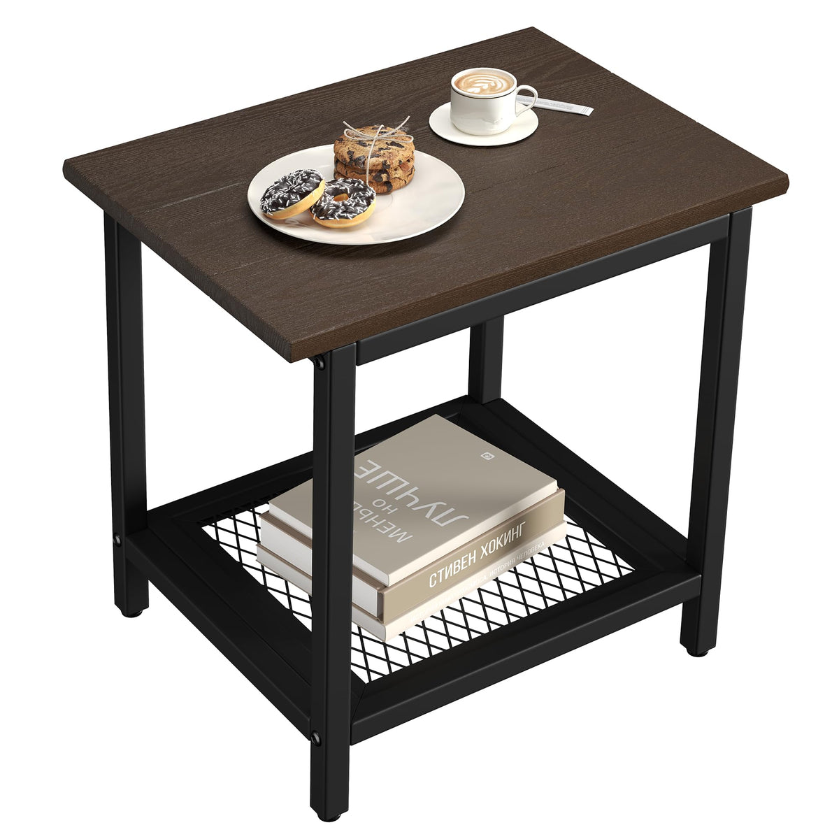 PyraLine 2-tier outdoor side table, durable and weather-resistant, ideal for drinks and plants outdoors.