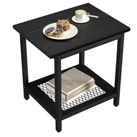 PyraLine 2-Tier outdoor side table with woodgrain top, ideal for patio storage.