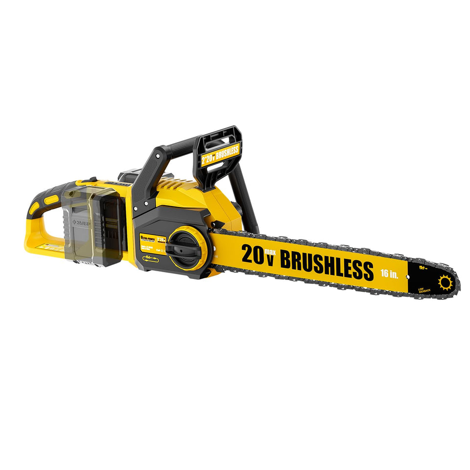 Pyrcruax 40V dual-battery chainsaw with 16-inch bar for clean, fast cuts