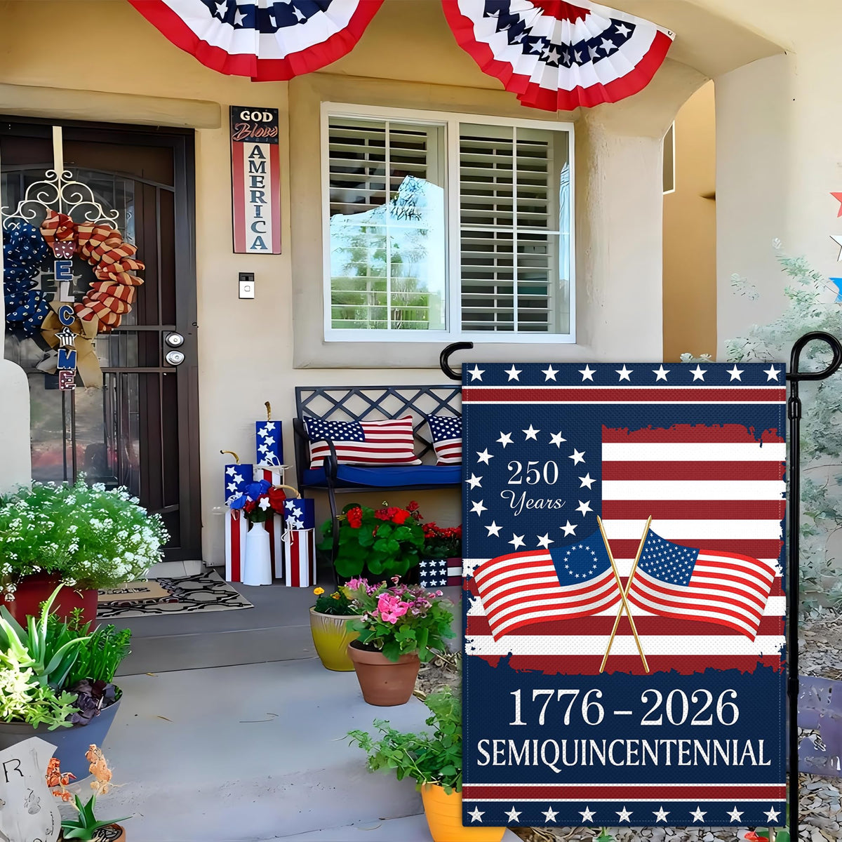 Pziauot 250th Anniversary America Garden Flag withstands sun and rain.