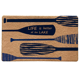 Qabliqo lake house door mat at entry with lake motif helping keep dirt outside and tidy