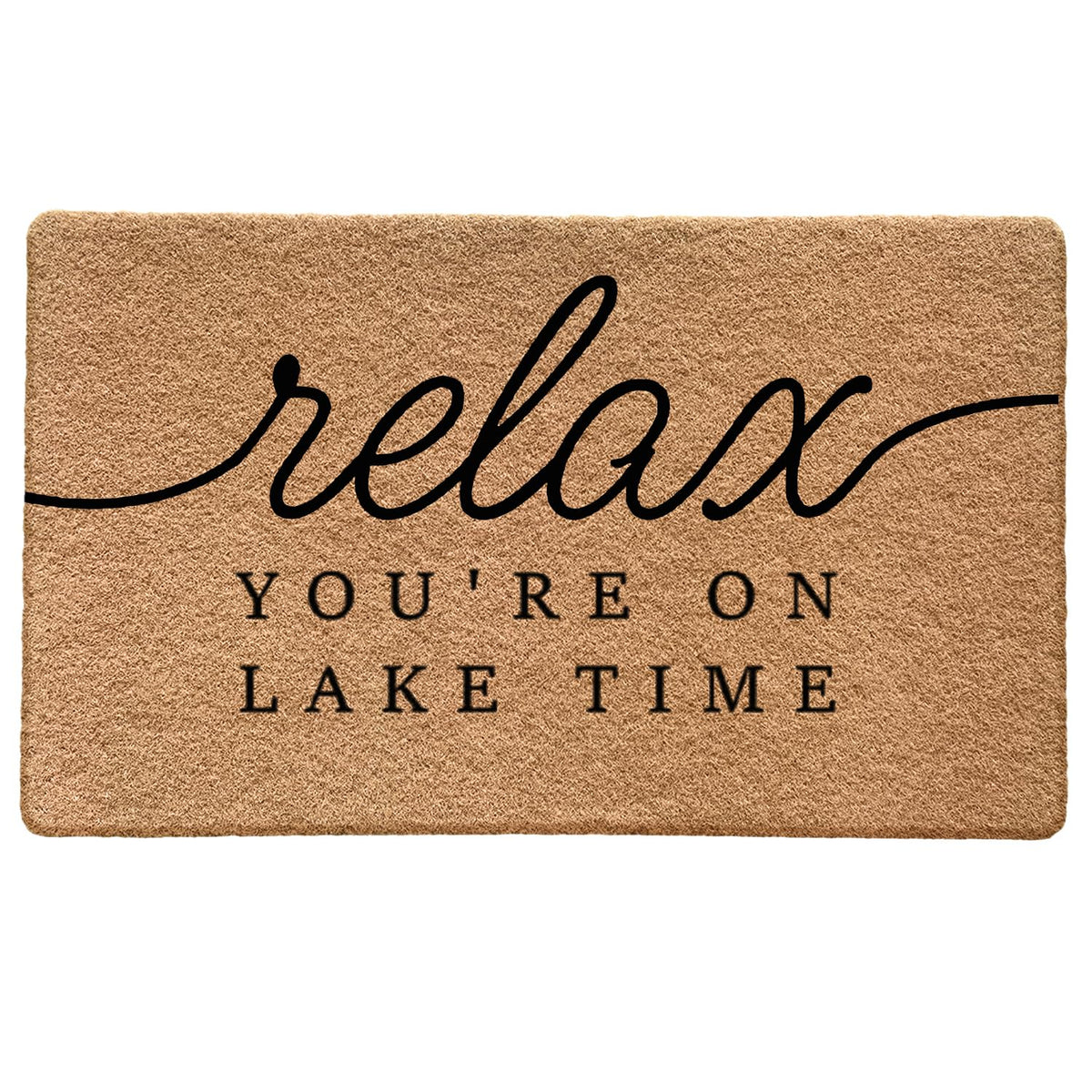 Qabliqo Lake House Door Mat at the front door with nautical welcome design traps dirt.
