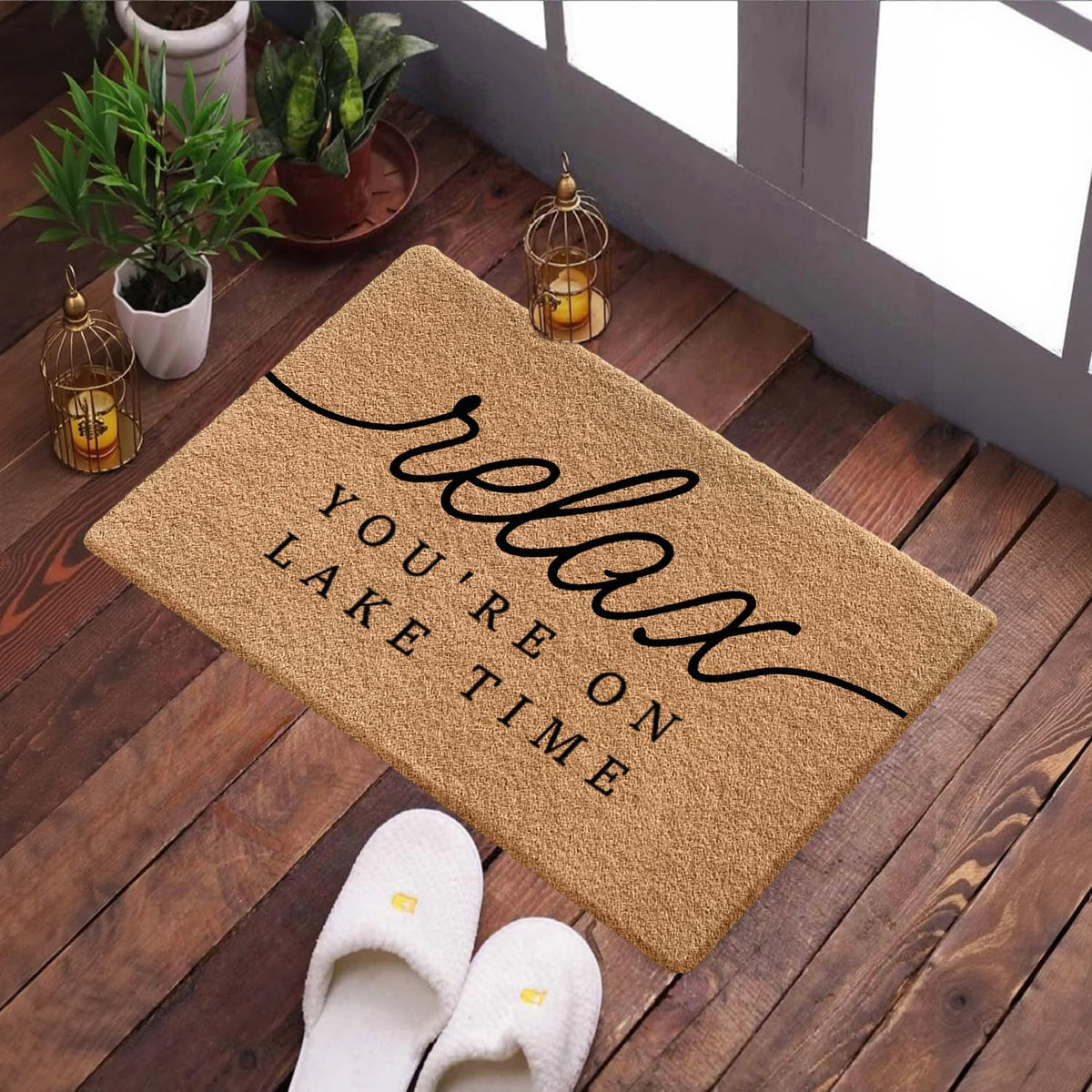 Qabliqo Lake House Door Mat indoor-outdoor design blends with porch decor.