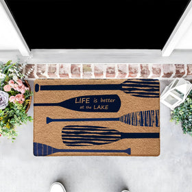 Qabliqo lake motif outdoor door mat showcases durable design with non-slip backing