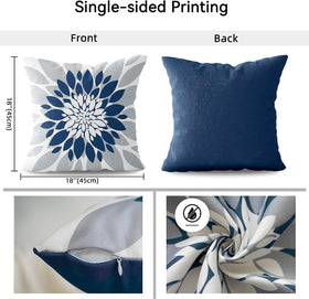Blue grey colorway complements outdoor furniture and indoor decor.
