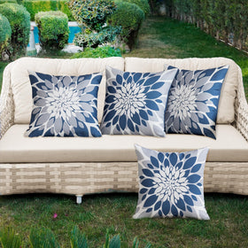Close-up of Qahing dahlia design on waterproof linen texture cover.