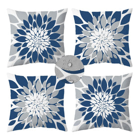 Qahing outdoor pillow cover in blue grey with dahlia pattern for 18x18 cushions.