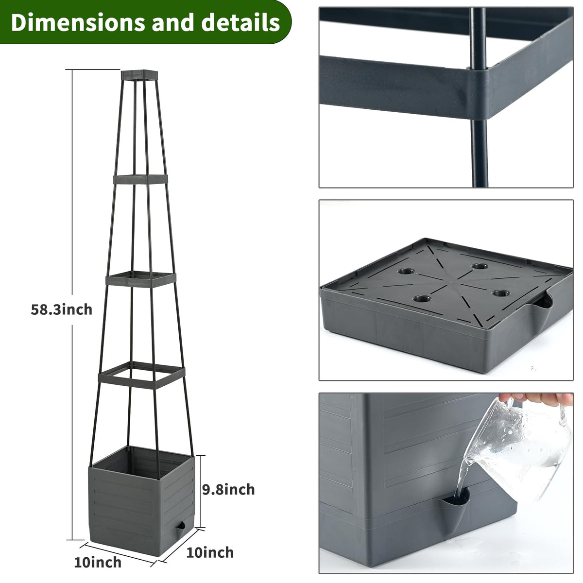 Qaobo adjustable-height connectors allow four height options for plants.