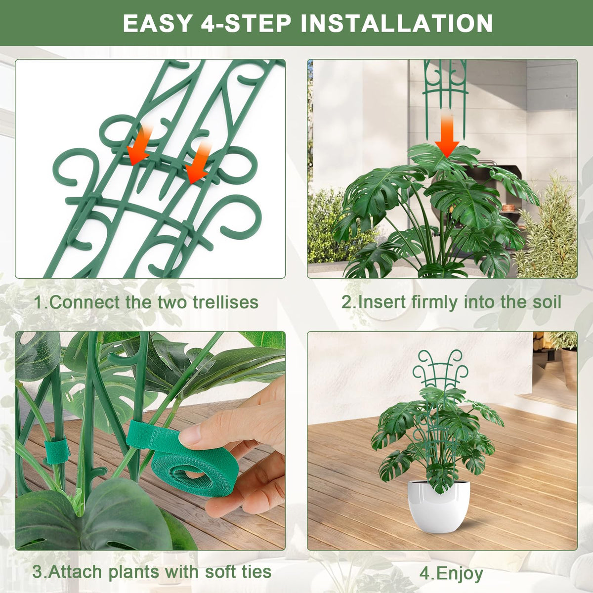 Qaobo decorative indoor-outdoor trellis enhances plant display.