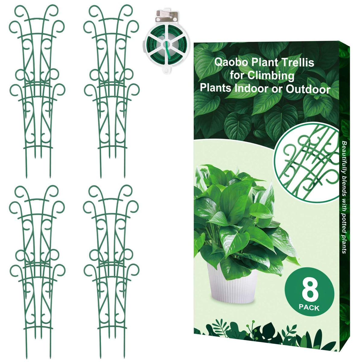Qaobo indoor plant trellis stackable design supports climbing vines with durable plastic.