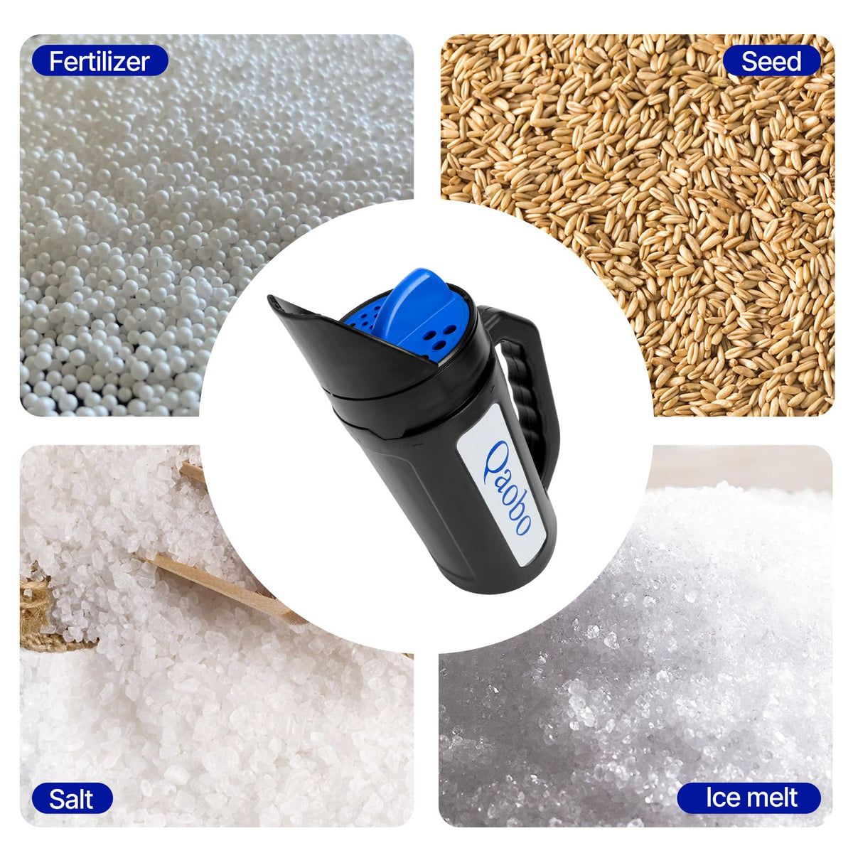 Qaobo all-season lawn care for seed, fertilizer, and salt in one tool