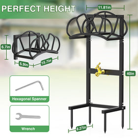 Qatsrin freestanding hose storage keeps yard hoses tidy and accessible.