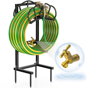 Qatsrin garden hose holder with faucet keeps hoses organized for easy watering.