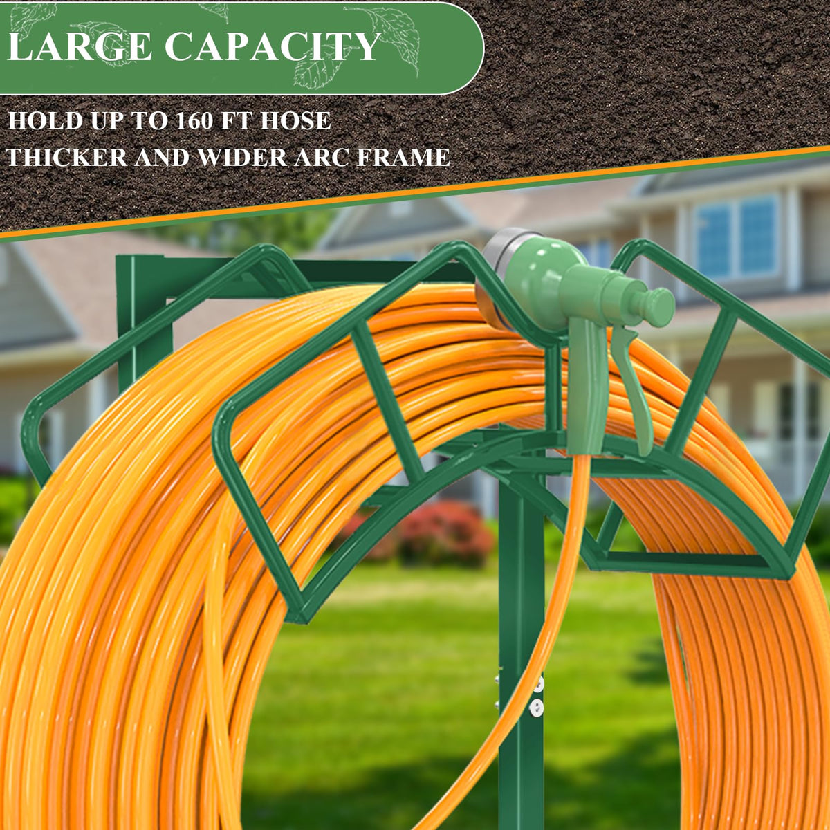 Qatsrin hose holder metal construction resists rust for outdoor durability.